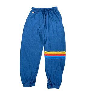AVIATOR NATION Men's Rainbow Stitch Sweatpants Adventure Blue Sz M EUC